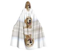 BLWSLC Cape à capuche imprimée Golden Retriever Puppies, longue cape décorative, adaptée pour le cosplay, les spectacles sur scène ou les fêtes de vacances.