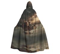 BLWSLC Cape à capuche imprimée hippopotame pour adulte observant le rivage - Cape à capuche pour fête d'Halloween - Convient pour les fêtes festives et les spectacles sur scène