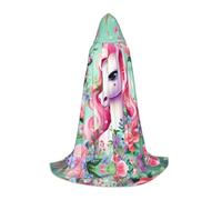 BLWSLC Cape à capuche imprimée licorne rose pour adolescents, convient pour les fêtes et les spectacles sur scène, taille L