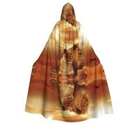 BLWSLC Cape à capuche imprimée lion africain et lionne, longue cape décorative, adaptée pour le cosplay, les spectacles sur scène ou les fêtes de vacances.