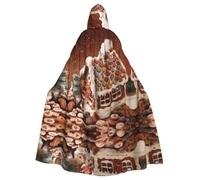 BLWSLC Cape à capuche imprimée maison de village de Noël pour adulte, costume de scène sans fermeture éclair, convient pour bal masqué et cosplay