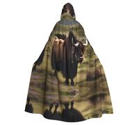 BLWSLC Cape à capuche imprimée Mighty Highland Yak, longue cape décorative, adaptée pour le cosplay, les spectacles sur scène ou les fêtes de vacances.