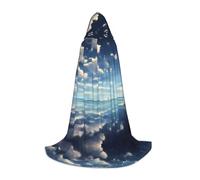 BLWSLC Cape à capuche imprimée nuages blancs sur la mer pour adolescents Convient pour les fêtes et les spectacles sur scène Taille M
