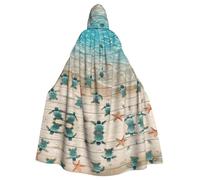 BLWSLC Cape à capuche imprimée tortue de mer et étoile de mer, longue cape décorative, adaptée pour le cosplay, les spectacles sur scène ou les fêtes de vacances.
