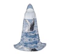 BLWSLC Cape à capuche pour adolescent avec motif baleine au-dessus de l'eau de mer - 3 tailles L - Parfaite pour les fêtes de vacances et les spectacles sur scène