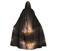 BLWSLC Cape à capuche pour adulte avec imprimé flamme ardente pour Halloween, convient pour les fêtes festives et les spectacles sur scène