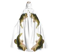 BLWSLC Cape à capuche pour adulte avec ligne de pêche mangeant un petit poisson imprimé cape à capuche adaptée pour les spectacles sur scène et les fêtes