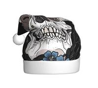 BLWSLC Chapeau de Noël imprimé fleurs bleues et crâne pour adulte - Chapeau de décoration de Noël adapté pour les spectacles sur scène, les fêtes de vacances