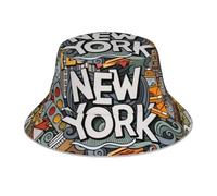 BLWSLC Chapeau de pêcheur avec motif de dessin animé mignon New York American Theme Art Chapeau de soleil imprimé Convient pour la plage, la chasse, le jardinage, le golf, la pêche Noir