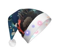 BLWSLC Chapeau de Père Noël lumineux avec lumières LED pour adulte - Motif requins sous la mer - Convient pour Noël, Nouvel An et autres fêtes de fin d'année