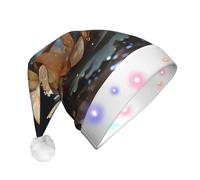 BLWSLC Chapeau de Père Noël lumineux bohème blanc lotus imprimé chapeau de Père Noël adulte adapté pour Noël, Nouvel An et autres fêtes de fin d'année