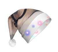 BLWSLC Chapeau de Père Noël lumineux cochon d'Inde avec lunettes imprimées Chapeau de Père Noël pour adulte Convient pour Noël, Nouvel An et autres fêtes de fin d'année