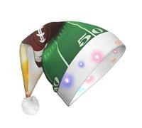 BLWSLC Chapeau de Père Noël lumineux imprimé ballon de football américain sur herbe avec lumières LED adapté pour Noël, Nouvel An et autres fêtes de fin d'année