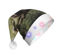 BLWSLC Chapeau de Père Noël lumineux Singe assis sur un arbre imprimé chapeau de Père Noël adulte adapté pour Noël, Nouvel An et autres fêtes de fin d'année