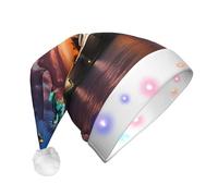 BLWSLC Chapeau de Père Noël lumineux Statue de la Liberté, Chapeau de Père Noël pour adulte Imprimé USA Convient pour Noël, Nouvel An et autres fêtes de fin d'année