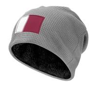 BLWSLC Chapeau de sport en tricot avec doublure à poils longs et motif drapeau du Qatar pour le travail et les voyages Noir, gris clair, taille unique