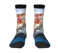 BLWSLC Chaussettes mi-mollet à imprimé paysage Cinque Terre, chaussettes de sport blanches extensibles adaptées pour la course et le quotidien., 3 noir, Taille unique