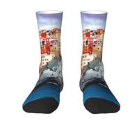 BLWSLC Chaussettes mi-mollet à imprimé paysage Cinque Terre, chaussettes de sport blanches extensibles adaptées pour la course et le quotidien., blanc, Taille unique