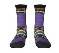 BLWSLC Chaussettes mi-mollet douces imprimées New York Night décontractées et respirantes, adaptées pour les trajets quotidiens et le sport, blanc, 3 noir, Taille unique