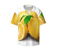 BLWSLC Chemise à manches courtes pour homme avec motif citron, col cubain, convient pour les excursions à la plage et les vacances., Noir , 3XL