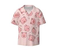 BLWSLC Chemise à manches courtes pour homme avec motif cochon rose, col cubain, convient pour les excursions à la plage et les vacances., Noir , L