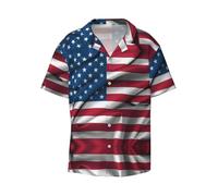 BLWSLC Chemise à manches courtes pour homme avec motif drapeau des États-Unis, col cubain, convient pour les excursions à la plage et les vacances., Noir , M