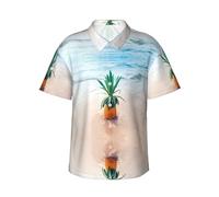 BLWSLC Chemise hawaïenne décontractée à manches courtes pour homme Motif ananas tropical au bord de la mer Convient pour les vacances à la plage, Noir , XXL