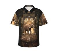 BLWSLC Chemise hawaïenne décontractée à manches courtes pour homme Motif éléphant Sculpture tropicale Convient pour les vacances à la plage, Noir , 3XL
