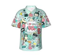 BLWSLC Chemise hawaïenne décontractée à manches courtes pour homme Motif tropical I Love The 90s, Noir , XL