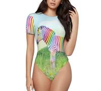 BLWSLC Combinaison à manches courtes à motif zèbre coloré - Convient pour le yoga, le fitness et les vacances à la plage, Noir , M