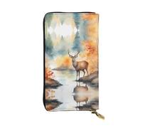 BLWSLC Deer by the River Longue pochette, portefeuille à fermeture éclair, porte-cartes, sac de rangement portable pour pièces de monnaie de voyage adapté pour les voyages et une utilisation