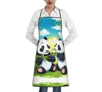 BLWSLC Deux pandas heureux. Un tablier imprimé à ourlet noué avec poches parfait pour les chefs, les serveurs, les boulangers et les manucures