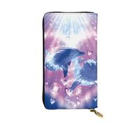 BLWSLC Dolphins in Love Long pochette, portefeuille à fermeture éclair, porte-cartes, sac de rangement portable pour pièces de monnaie de voyage, convient pour les voyages et un usage quotidien