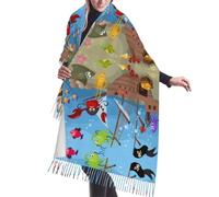 BLWSLC Écharpe à franges à motif poisson sous-marin, châle d'hiver chaud, style femme peut être associé à des manteaux, pulls ou costumes