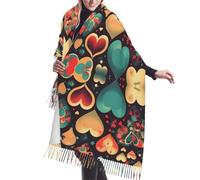 BLWSLC Écharpe à franges à motifs cœurs colorés, châle d'hiver chaud, le style femme peut être associé à des manteaux, des pulls ou des costumes