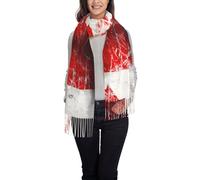 BLWSLC Écharpe rétro à pompons imprimée drapeau du Canada, châle pour femme, polyvalent et facile à assortir avec diverses tenues, fait également un excellent cadeau.