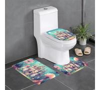 BLWSLC Ensemble de 3 tapis de salle de bain imprimé château classique, convient pour les toilettes, baignoires et salles de douche en forme de U