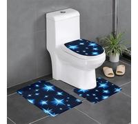 BLWSLC Ensemble de 3 tapis de salle de bain imprimé étoiles bleues de dessin animé, adapté pour les toilettes, baignoires et salles de douche en forme de U