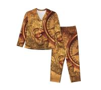 BLWSLC Ensemble de pyjama à manches longues pour femme - Imprimé Law of the Compass Navigation - Ensemble de pyjama boutonné à manches longues - Disponible en 5 tailles, Noir , S