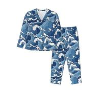 BLWSLC Ensemble de pyjama à manches longues pour femme, imprimé Stormy Sea, ensemble de pyjama boutonné à manches longues disponible en 5 tailles, Noir , M