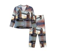 BLWSLC Ensemble de pyjama à manches longues pour femme, motif pont de la vieille tour de Londres, vêtement de détente adapté pour les voyages et les promenades, Noir , M