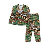 BLWSLC Ensemble de pyjama décontracté à manches longues pour femme - L'histoire du serpent et du chat - Vêtement d'intérieur imprimé - Un incontournable pour les vacances, Noir/blanc, XXL