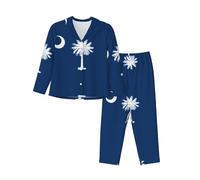 BLWSLC Ensemble de pyjama décontracté à manches longues pour femme - Motif drapeau de la Caroline du Sud - Vêtement de détente indispensable pour les vacances, Noir, M