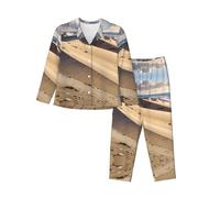 BLWSLC Ensemble de pyjama décontracté à manches longues pour femme, motif dunes de sable sur la côte, vêtement de détente imprimé, un must have pour les vacances, Noir, L