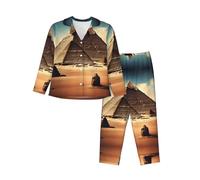 BLWSLC Ensemble de pyjama décontracté à manches longues pour femme Rêver des pyramides de Khoufu imprimé Loungewear Un must have pour les vacances, Noir/blanc, S
