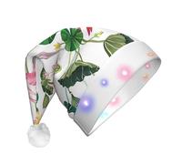 BLWSLC Flamingo Bird Round Leaves Chapeau de Père Noël lumineux pour adulte avec lumières LED Convient pour Noël, Nouvel An et autres fêtes de fin d'année