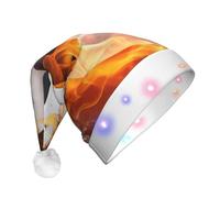 BLWSLC Flamme Football Adulte Chapeau de Père Noël Lumineux Imprimé Chapeau de Père Noël avec lumières LED Convient pour Noël, Nouvel An et autres fêtes de fin d'année