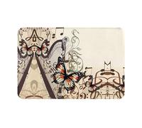 BLWSLC Fond de musique avec motif harpe et papillon, tapis d'extérieur, adapté pour les cuisines, les salles de bains, la décoration intérieure et extérieure.