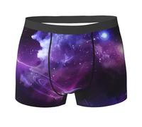 BLWSLC Galaxy Starry Space Boxer imprimé étoilé violet, doux, élastique, respirant, séchage rapide et évacuation de l'humidité, Noir , L