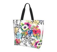 BLWSLC Green Grass Field Soccer Playground The Ball Sac à bandoulière réutilisable, adapté pour les voyages, la gym et le yoga., Fleurs sauvages, oiseaux, feuilles, branches, Taille unique